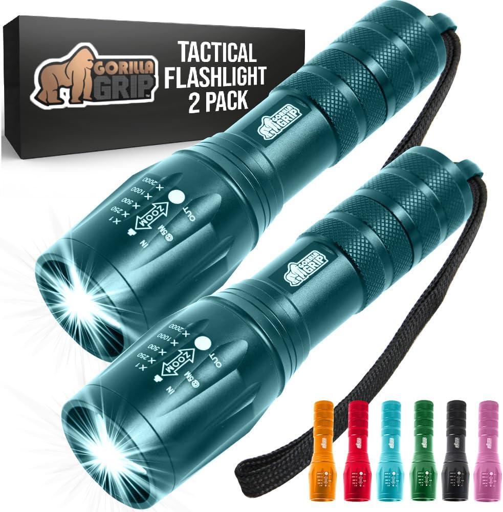 imageGORILLA GRIP Powerful LED Tactical Flashlight 750 FT High Lumens 5 Adjustable Modes Water Resistant Ultra Bright Zoom Flashlights Small Mini Flash Light Camping Night Dog Walking TurquoiseTeal Blue