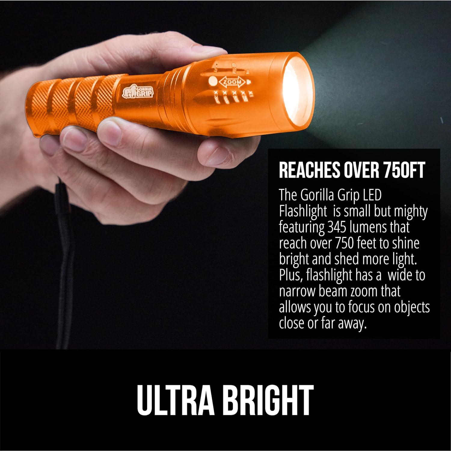 imageGORILLA GRIP Powerful LED Tactical Flashlight 750 FT High Lumens 5 Adjustable Modes Water Resistant Ultra Bright Zoom Flashlights Small Mini Flash Light Camping Night Dog Walking TurquoiseOrange