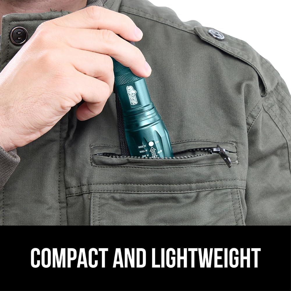 imageGORILLA GRIP Powerful LED Tactical Flashlight 750 FT High Lumens 5 Adjustable Modes Water Resistant Ultra Bright Zoom Flashlights Small Mini Flash Light Camping Night Dog Walking TurquoiseTeal Blue