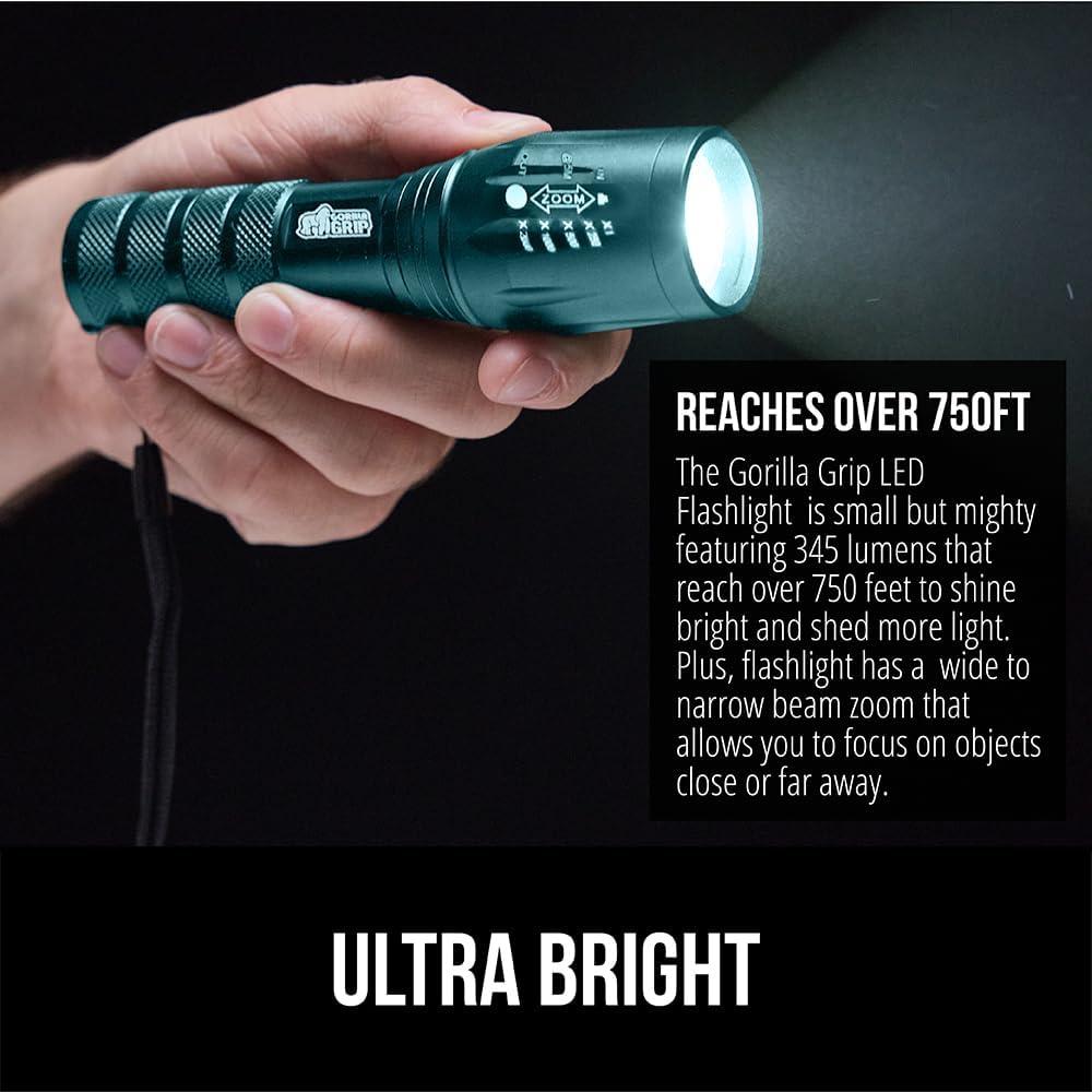 imageGORILLA GRIP Powerful LED Tactical Flashlight 750 FT High Lumens 5 Adjustable Modes Water Resistant Ultra Bright Zoom Flashlights Small Mini Flash Light Camping Night Dog Walking TurquoiseTeal Blue