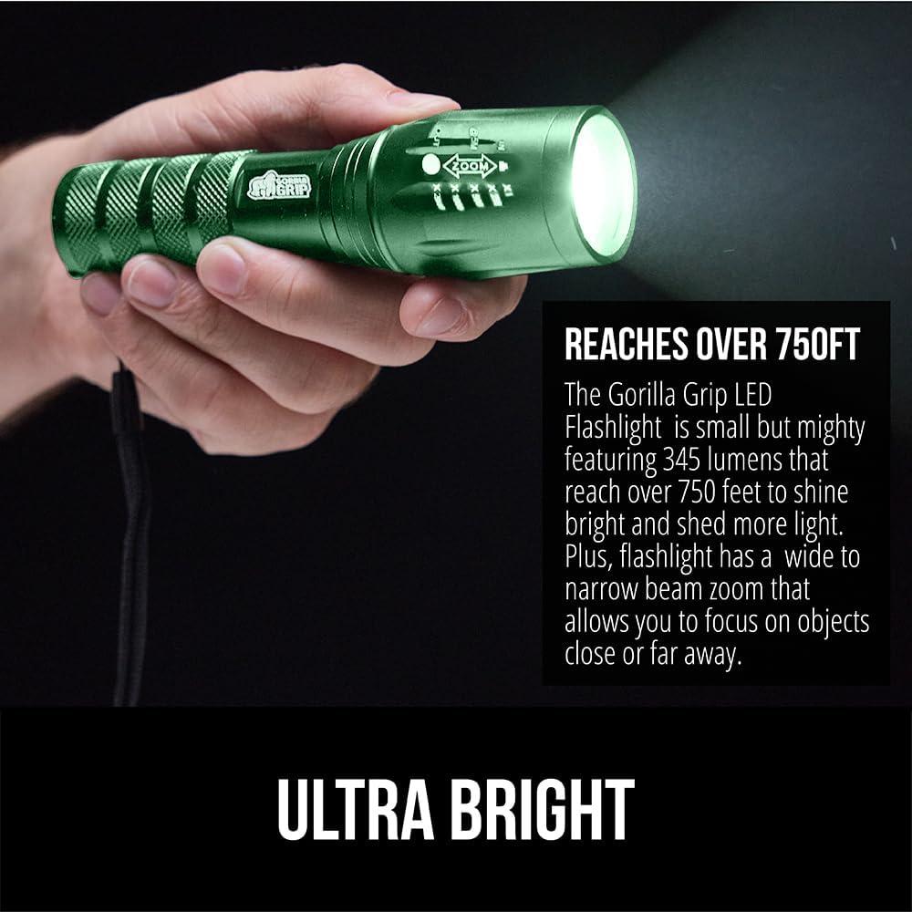 imageGORILLA GRIP Powerful LED Tactical Flashlight 750 FT High Lumens 5 Adjustable Modes Water Resistant Ultra Bright Zoom Flashlights Small Mini Flash Light Camping Night Dog Walking TurquoiseHunter Green
