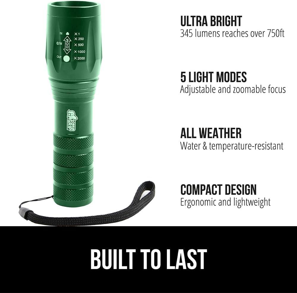 imageGORILLA GRIP Powerful LED Tactical Flashlight 750 FT High Lumens 5 Adjustable Modes Water Resistant Ultra Bright Zoom Flashlights Small Mini Flash Light Camping Night Dog Walking TurquoiseHunter Green