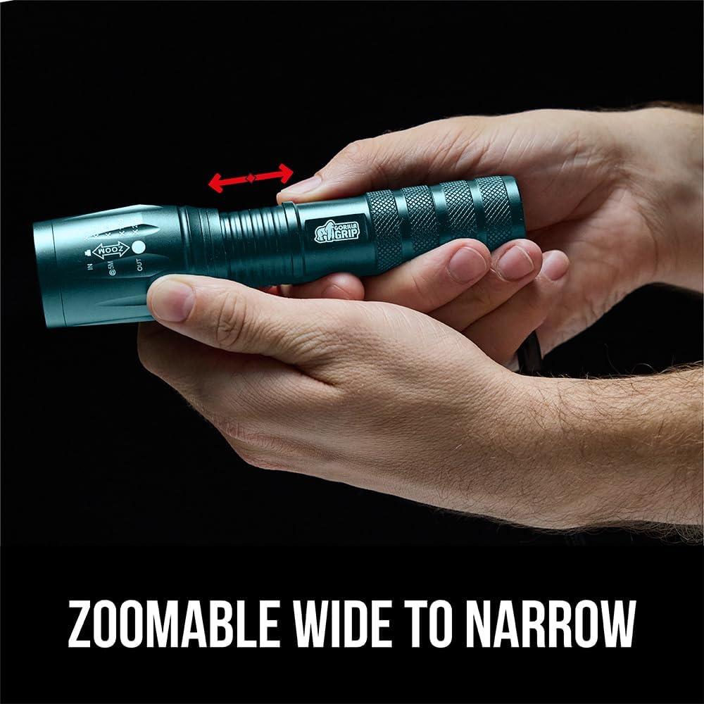 imageGORILLA GRIP Powerful LED Tactical Flashlight 750 FT High Lumens 5 Adjustable Modes Water Resistant Ultra Bright Zoom Flashlights Small Mini Flash Light Camping Night Dog Walking TurquoiseTeal Blue