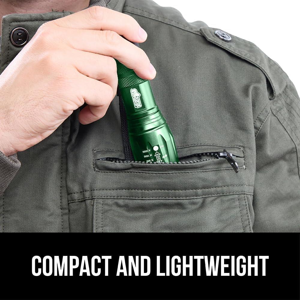 imageGORILLA GRIP Powerful LED Tactical Flashlight 750 FT High Lumens 5 Adjustable Modes Water Resistant Ultra Bright Zoom Flashlights Small Mini Flash Light Camping Night Dog Walking TurquoiseHunter Green