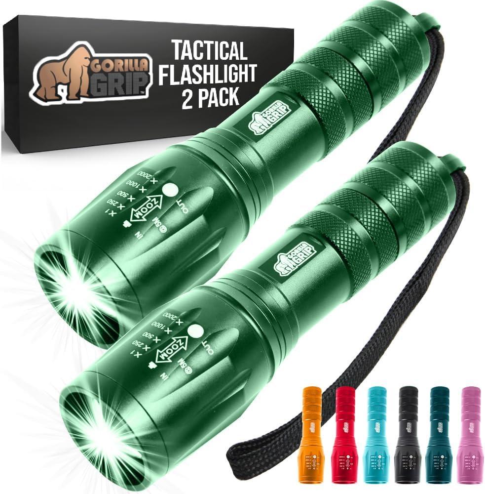 imageGORILLA GRIP Powerful LED Tactical Flashlight 750 FT High Lumens 5 Adjustable Modes Water Resistant Ultra Bright Zoom Flashlights Small Mini Flash Light Camping Night Dog Walking TurquoiseHunter Green