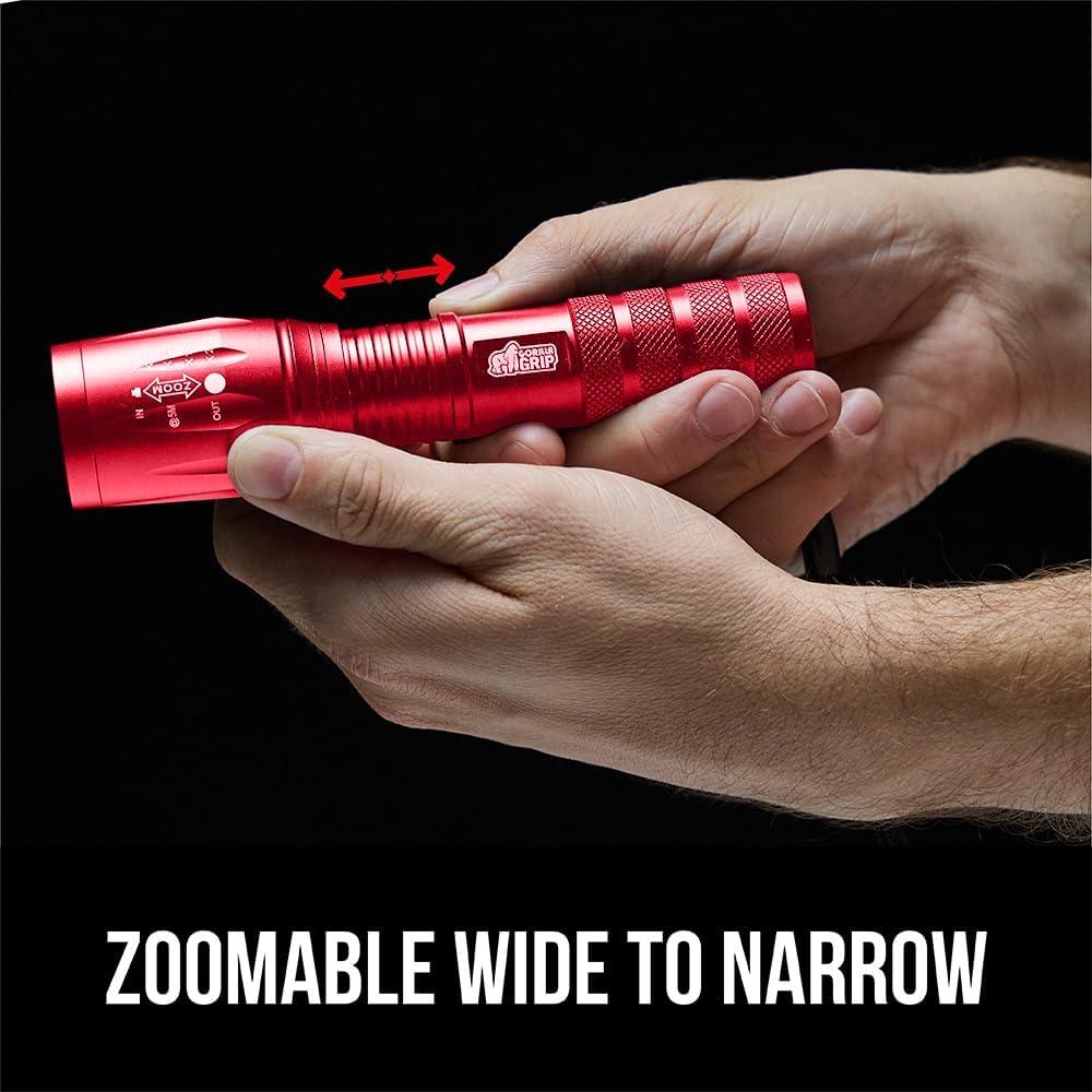 imageGORILLA GRIP Powerful LED Tactical Flashlight 750 FT High Lumens 5 Adjustable Modes Water Resistant Ultra Bright Zoom Flashlights Small Mini Flash Light Camping Night Dog Walking TurquoiseRed