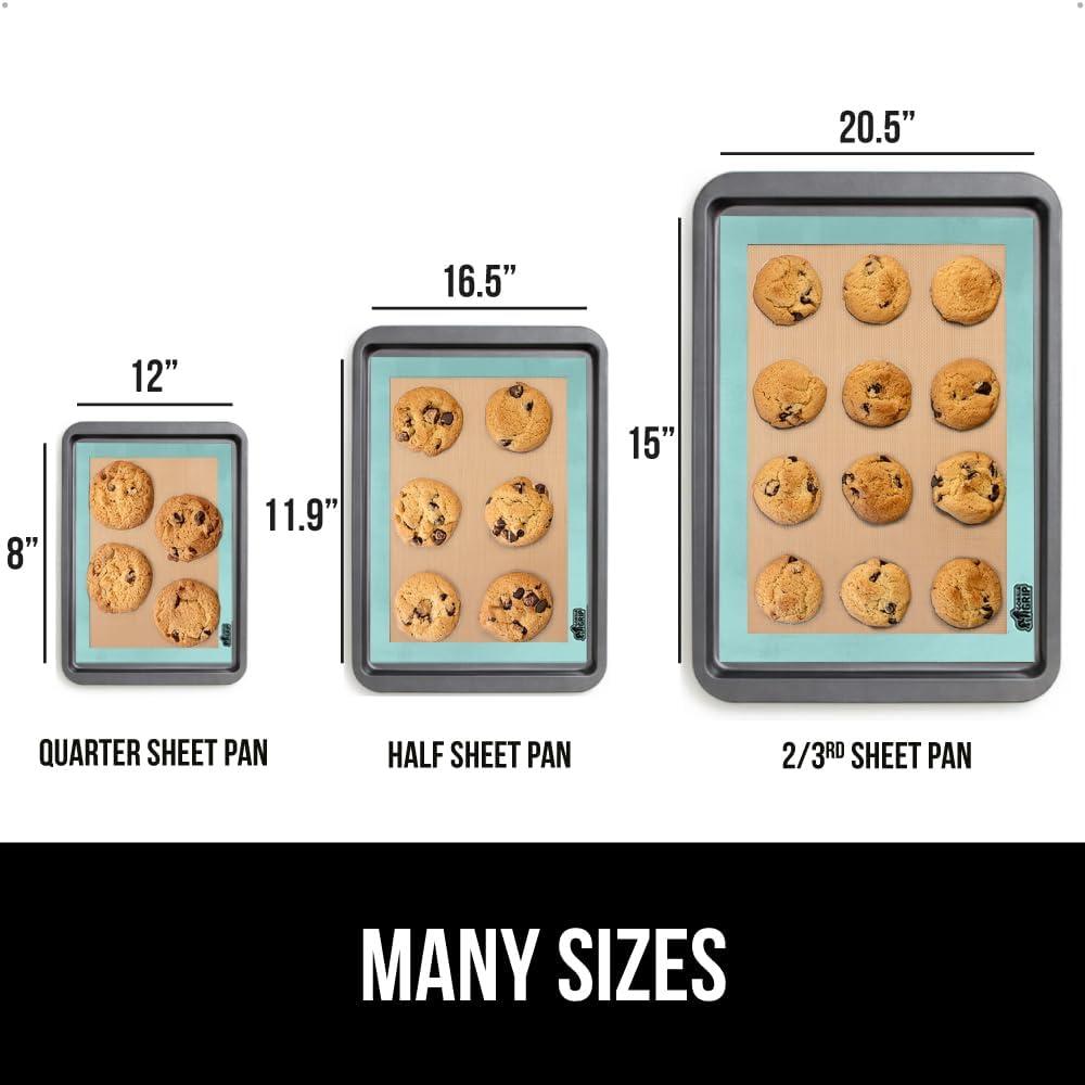 imageGORILLA GRIP Reusable Nonstick Silicone Baking Mat 2Pack 165x1187 Half Sheet BPAFree Oven Safe Food Liner for Cookie Sheets No Mess Easy Clean Pastry Mats Holiday Baking Essentials BlackMint