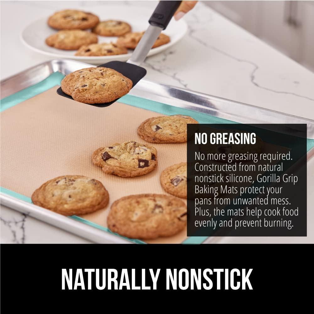 imageGORILLA GRIP Reusable Nonstick Silicone Baking Mat 2Pack 165x1187 Half Sheet BPAFree Oven Safe Food Liner for Cookie Sheets No Mess Easy Clean Pastry Mats Holiday Baking Essentials BlackMint