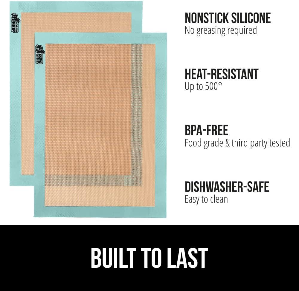 imageGORILLA GRIP Reusable Nonstick Silicone Baking Mat 2Pack 165x1187 Half Sheet BPAFree Oven Safe Food Liner for Cookie Sheets No Mess Easy Clean Pastry Mats Holiday Baking Essentials BlackMint