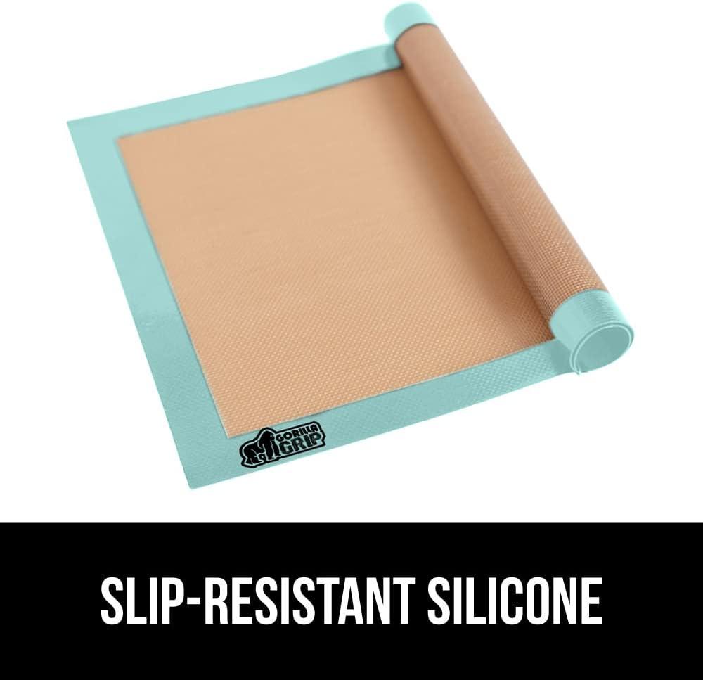 imageGORILLA GRIP Reusable Nonstick Silicone Baking Mat 2Pack 165x1187 Half Sheet BPAFree Oven Safe Food Liner for Cookie Sheets No Mess Easy Clean Pastry Mats Holiday Baking Essentials BlackMint