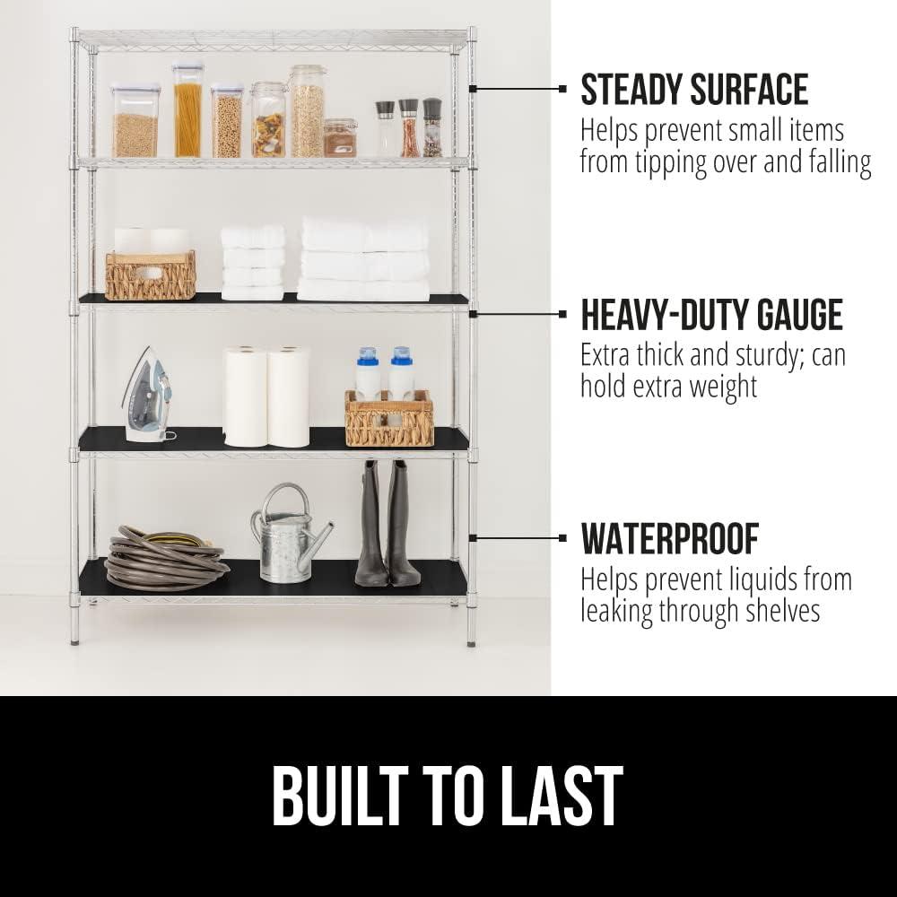 imageGORILLA GRIP ShelfGuard Wire Shelf Liner Compatible with Amazon Basics Shelving Unit Set of 5 Waterproof Liners for Organizing Metal Rack Shelves Kitchen Cabinets Cupboard Pantry 14x30 ClearBlack