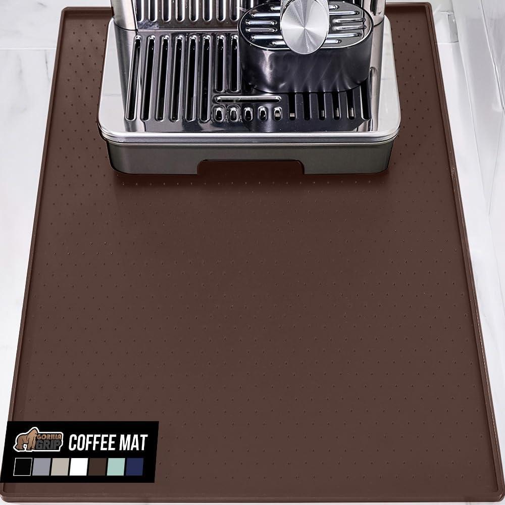imageGORILLA GRIP Silicone Coffee Mat Espresso Machine Bar Accessories Keep Kitchen Counters Clean Stays in Place Waterproof and Heat Resistant Dish Drying Mats Home Decor Essentials 115x186 BlackBrown