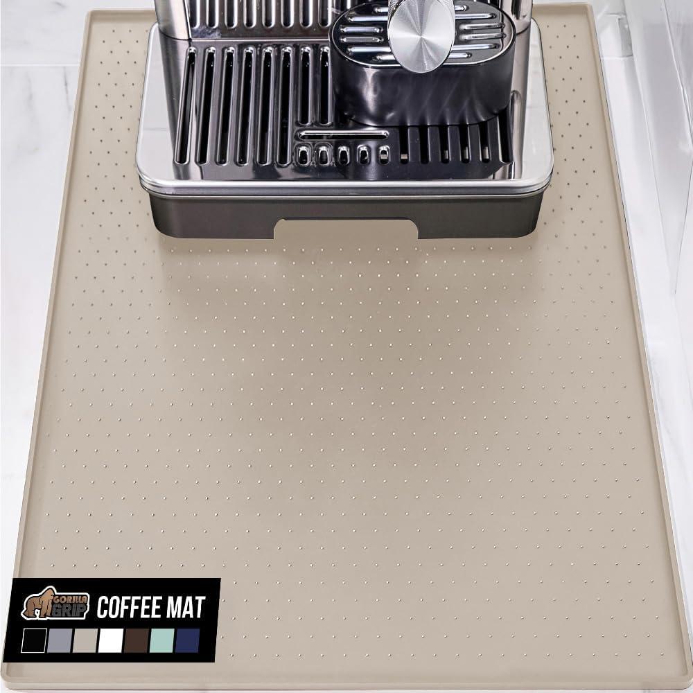 imageGORILLA GRIP Silicone Coffee Mat Espresso Machine Bar Accessories Keep Kitchen Counters Clean Stays in Place Waterproof and Heat Resistant Dish Drying Mats Home Decor Essentials 115x186 BlackAlmond