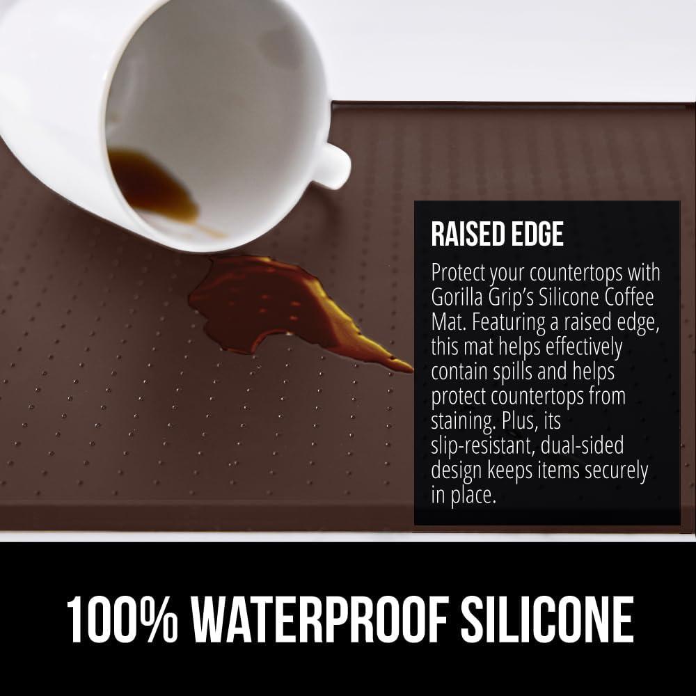 imageGORILLA GRIP Silicone Coffee Mat Espresso Machine Bar Accessories Keep Kitchen Counters Clean Stays in Place Waterproof and Heat Resistant Dish Drying Mats Home Decor Essentials 115x186 BlackBrown