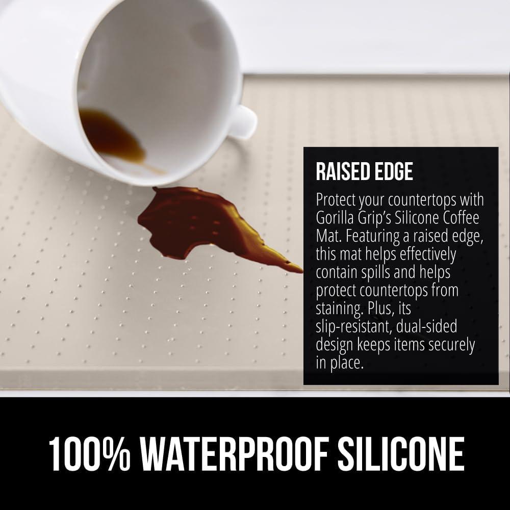 imageGORILLA GRIP Silicone Coffee Mat Espresso Machine Bar Accessories Keep Kitchen Counters Clean Stays in Place Waterproof and Heat Resistant Dish Drying Mats Home Decor Essentials 115x186 BlackAlmond