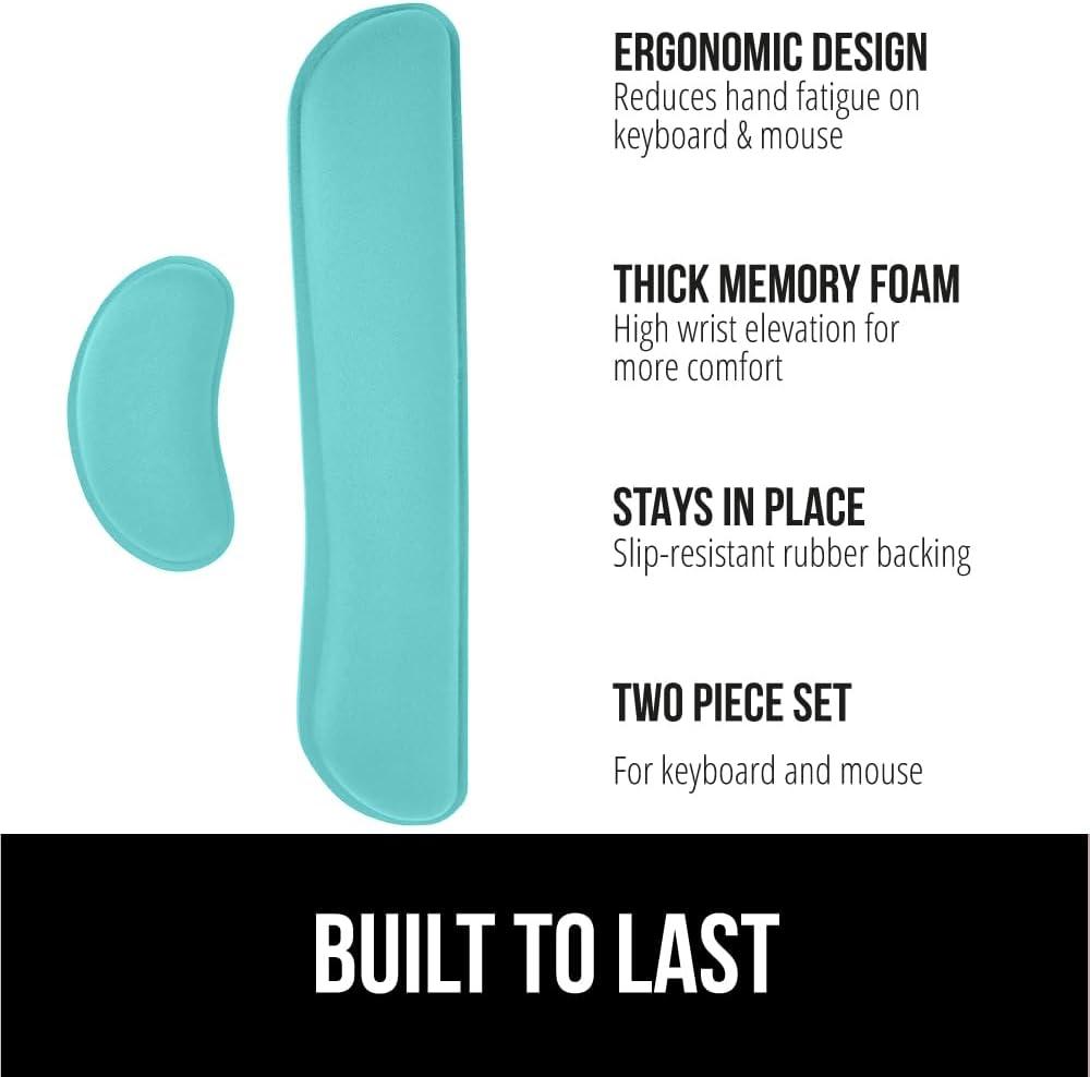 imageGORILLA GRIP Silky Memory Foam Keyboard Wrist Rest and Mouse Pad for Computer Ergonomic Typing Support Desk Office Supplies and Gaming Accessories Hand amp Arm Mousepad Cushions and Coaster Set BlackTurquoise