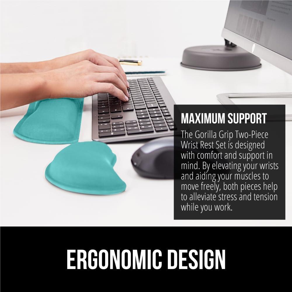imageGORILLA GRIP Silky Memory Foam Keyboard Wrist Rest and Mouse Pad for Computer Ergonomic Typing Support Desk Office Supplies and Gaming Accessories Hand amp Arm Mousepad Cushions and Coaster Set BlackTurquoise