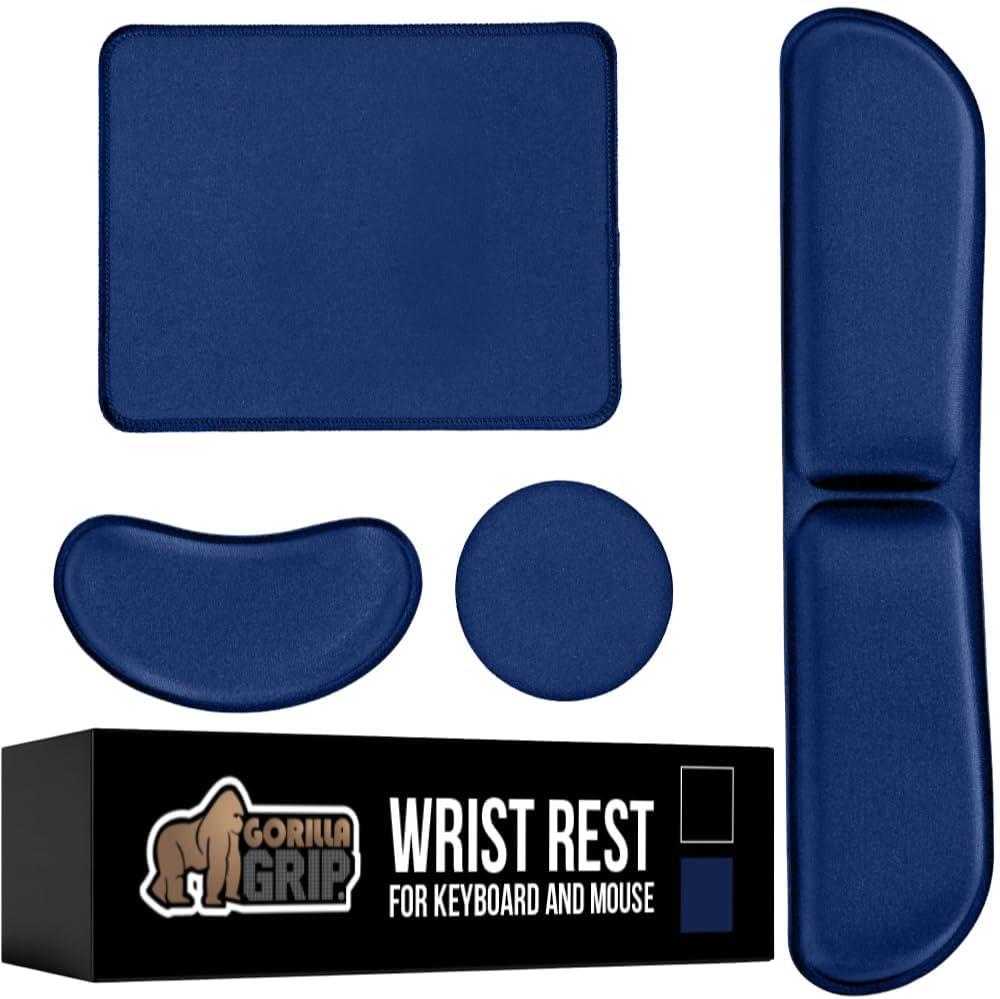 imageGORILLA GRIP Silky Memory Foam Keyboard Wrist Rest and Mouse Pad for Computer Ergonomic Typing Support Desk Office Supplies and Gaming Accessories Hand amp Arm Mousepad Cushions and Coaster Set BlackNavy Blue