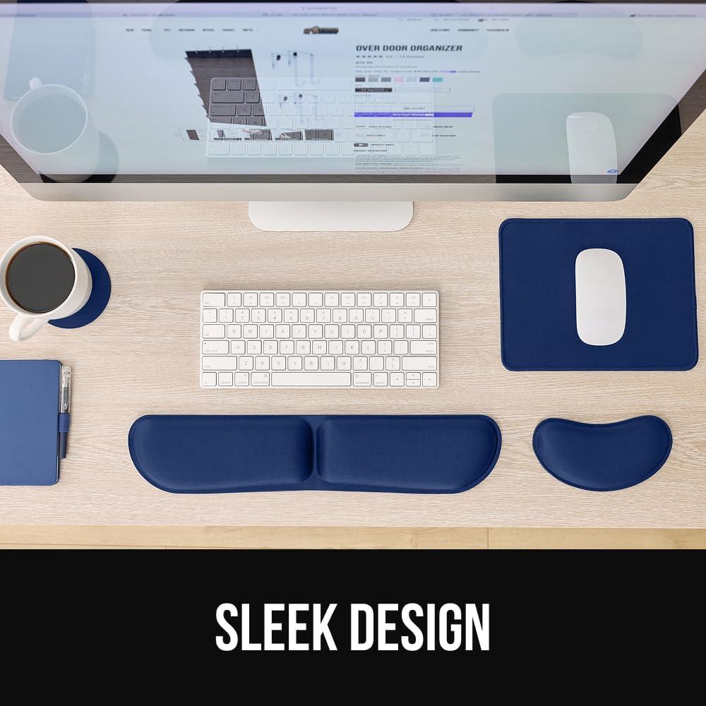 imageGORILLA GRIP Silky Memory Foam Keyboard Wrist Rest and Mouse Pad for Computer Ergonomic Typing Support Desk Office Supplies and Gaming Accessories Hand amp Arm Mousepad Cushions and Coaster Set BlackNavy Blue