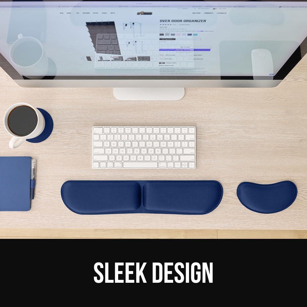 imageGORILLA GRIP Silky Memory Foam Keyboard Wrist Rest and Mouse Pad for Computer Ergonomic Typing Support Desk Office Supplies and Gaming Accessories Hand amp Arm Mousepad Cushions and Coaster Set BlackNavy Blue