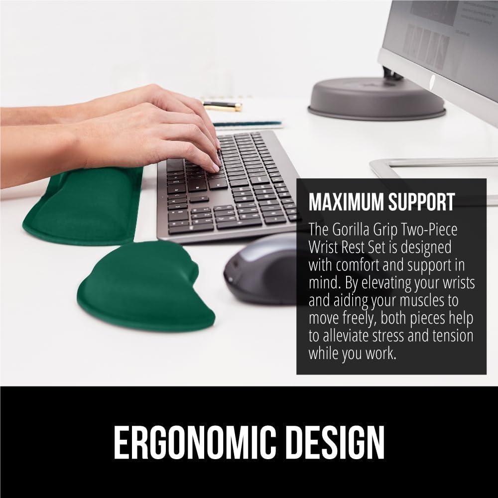 imageGORILLA GRIP Silky Memory Foam Keyboard Wrist Rest and Mouse Pad for Computer Ergonomic Typing Support Desk Office Supplies and Gaming Accessories Hand amp Arm Mousepad Cushions and Coaster Set BlackHunter Green