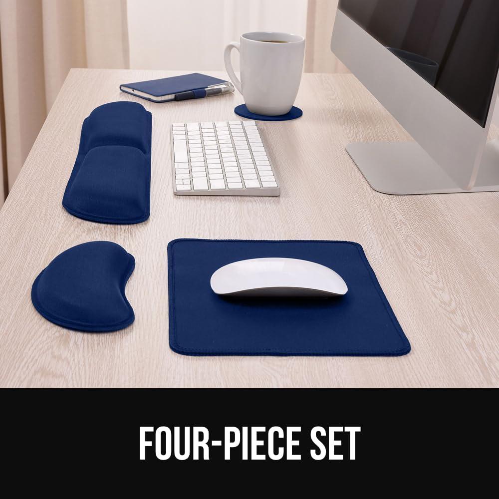 imageGORILLA GRIP Silky Memory Foam Keyboard Wrist Rest and Mouse Pad for Computer Ergonomic Typing Support Desk Office Supplies and Gaming Accessories Hand amp Arm Mousepad Cushions and Coaster Set BlackNavy Blue