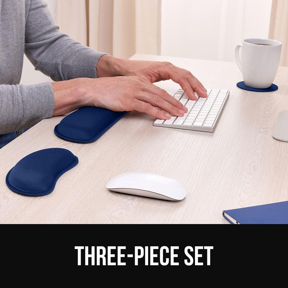 imageGORILLA GRIP Silky Memory Foam Keyboard Wrist Rest and Mouse Pad for Computer Ergonomic Typing Support Desk Office Supplies and Gaming Accessories Hand amp Arm Mousepad Cushions and Coaster Set BlackNavy Blue