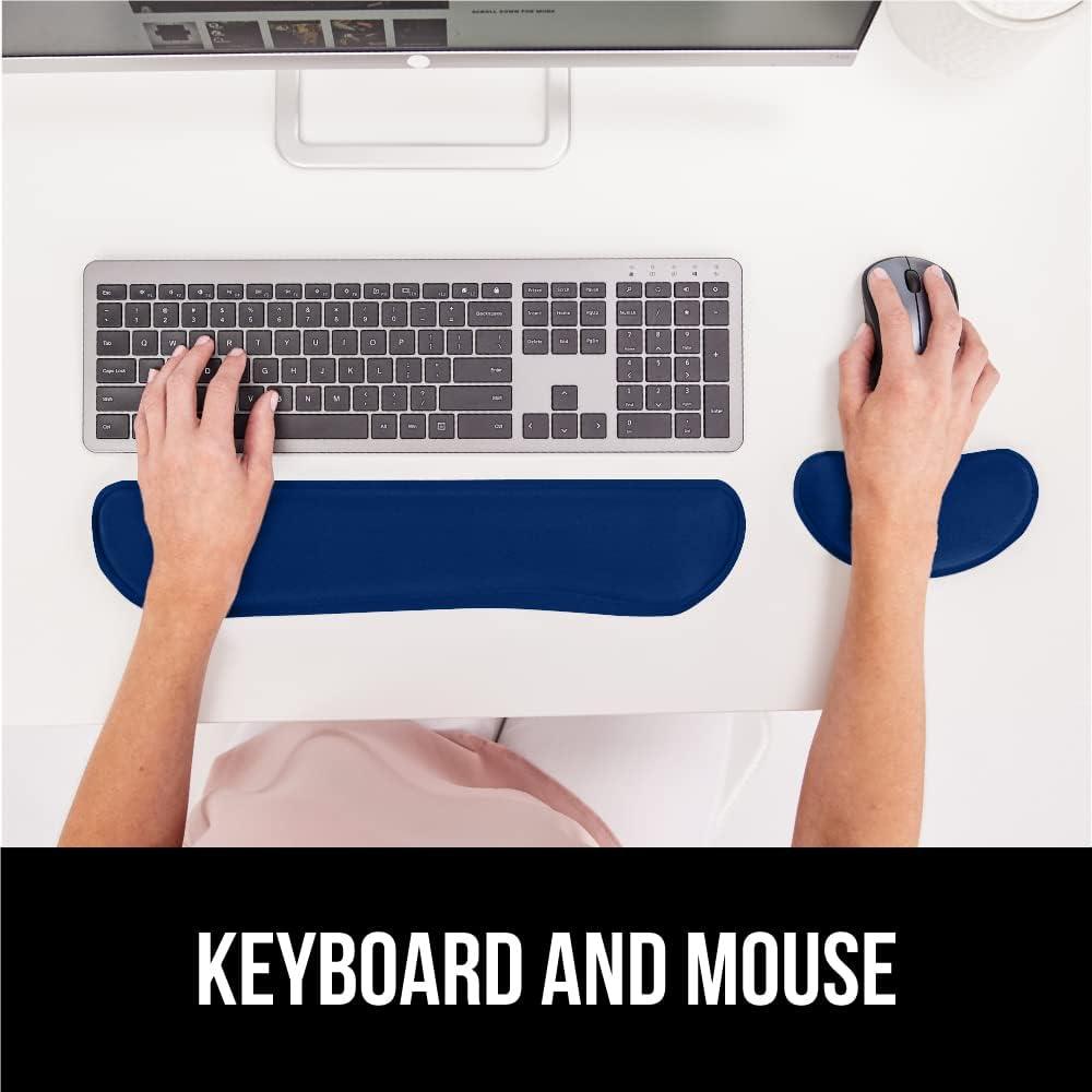 imageGORILLA GRIP Silky Memory Foam Keyboard Wrist Rest and Mouse Pad for Computer Ergonomic Typing Support Desk Office Supplies and Gaming Accessories Hand amp Arm Mousepad Cushions and Coaster Set BlackNavy Blue