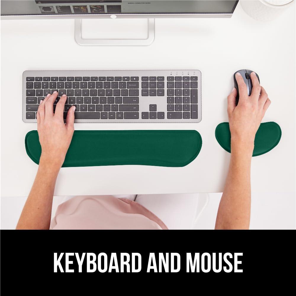 imageGORILLA GRIP Silky Memory Foam Keyboard Wrist Rest and Mouse Pad for Computer Ergonomic Typing Support Desk Office Supplies and Gaming Accessories Hand amp Arm Mousepad Cushions and Coaster Set BlackHunter Green