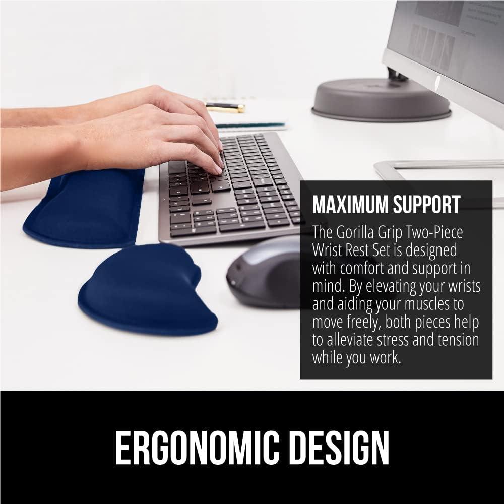 imageGORILLA GRIP Silky Memory Foam Keyboard Wrist Rest and Mouse Pad for Computer Ergonomic Typing Support Desk Office Supplies and Gaming Accessories Hand amp Arm Mousepad Cushions and Coaster Set BlackNavy Blue