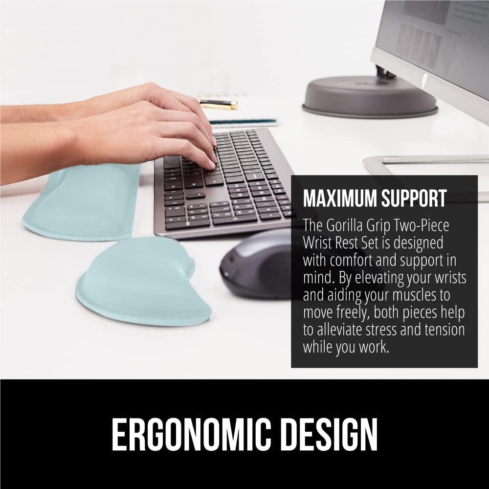 imageGORILLA GRIP Silky Memory Foam Keyboard Wrist Rest and Mouse Pad for Computer Ergonomic Typing Support Desk Office Supplies and Gaming Accessories Hand amp Arm Mousepad Cushions and Coaster Set BlackSky Blue