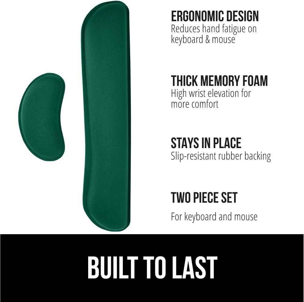 imageGORILLA GRIP Silky Memory Foam Keyboard Wrist Rest and Mouse Pad for Computer Ergonomic Typing Support Desk Office Supplies and Gaming Accessories Hand amp Arm Mousepad Cushions and Coaster Set BlackHunter Green