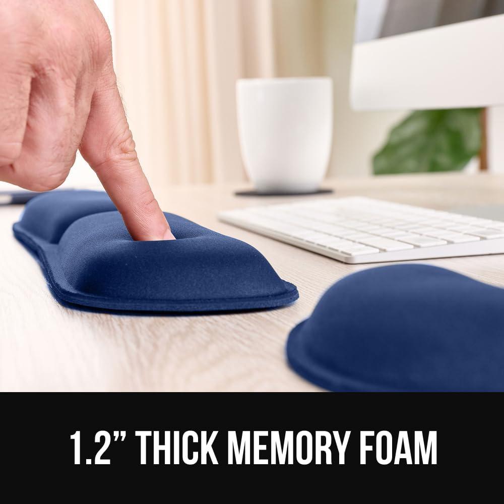 imageGORILLA GRIP Silky Memory Foam Keyboard Wrist Rest and Mouse Pad for Computer Ergonomic Typing Support Desk Office Supplies and Gaming Accessories Hand amp Arm Mousepad Cushions and Coaster Set BlackNavy Blue