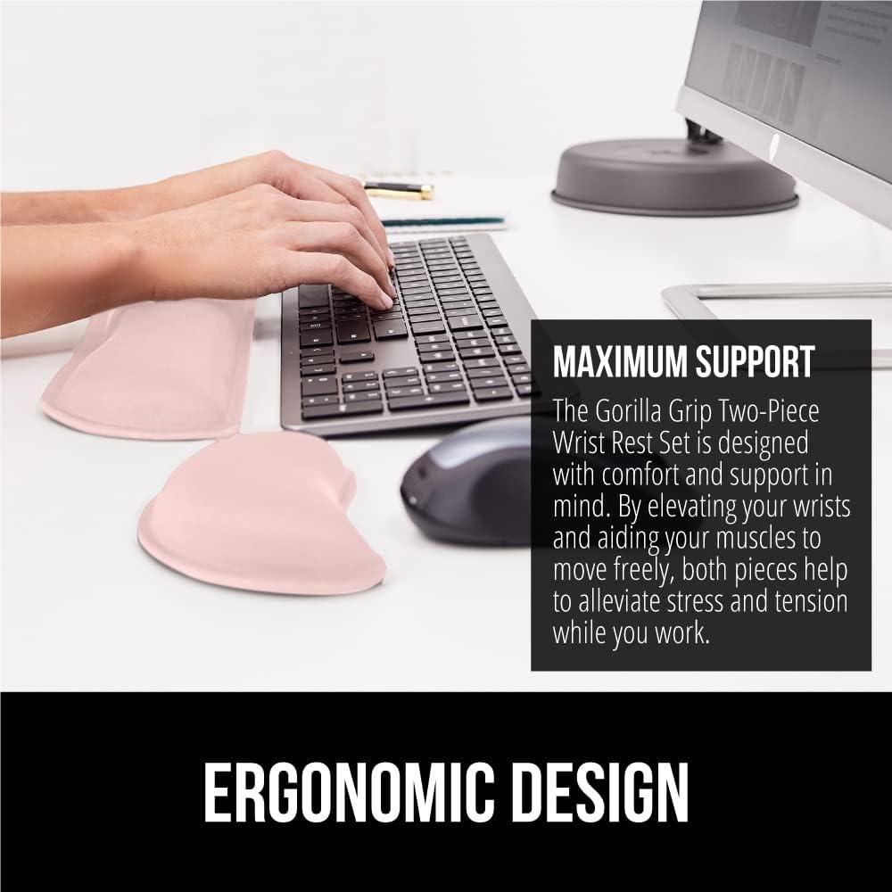 imageGORILLA GRIP Silky Memory Foam Keyboard Wrist Rest and Mouse Pad for Computer Ergonomic Typing Support Desk Office Supplies and Gaming Accessories Hand amp Arm Mousepad Cushions and Coaster Set BlackLight Pink