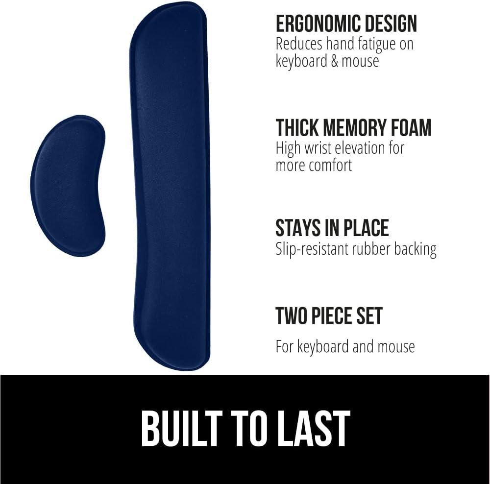 imageGORILLA GRIP Silky Memory Foam Keyboard Wrist Rest and Mouse Pad for Computer Ergonomic Typing Support Desk Office Supplies and Gaming Accessories Hand amp Arm Mousepad Cushions and Coaster Set BlackNavy Blue