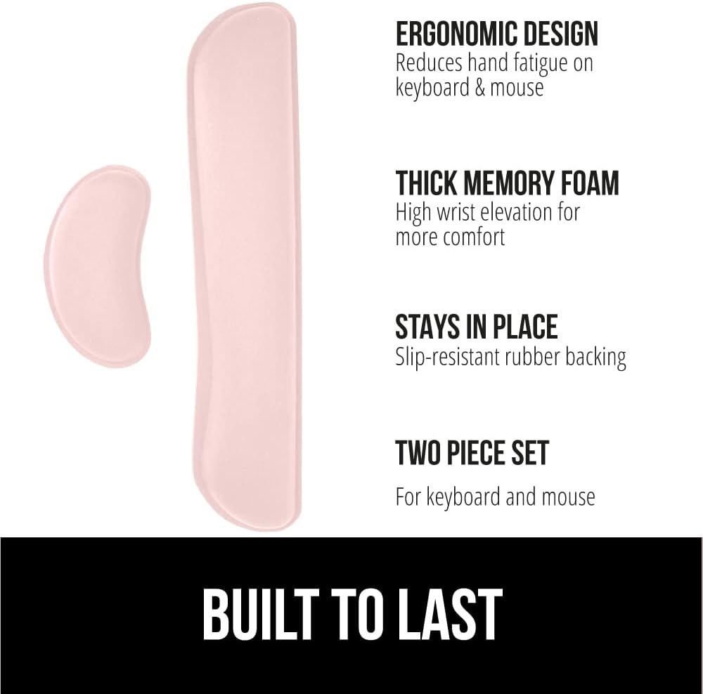 imageGORILLA GRIP Silky Memory Foam Keyboard Wrist Rest and Mouse Pad for Computer Ergonomic Typing Support Desk Office Supplies and Gaming Accessories Hand amp Arm Mousepad Cushions and Coaster Set BlackLight Pink