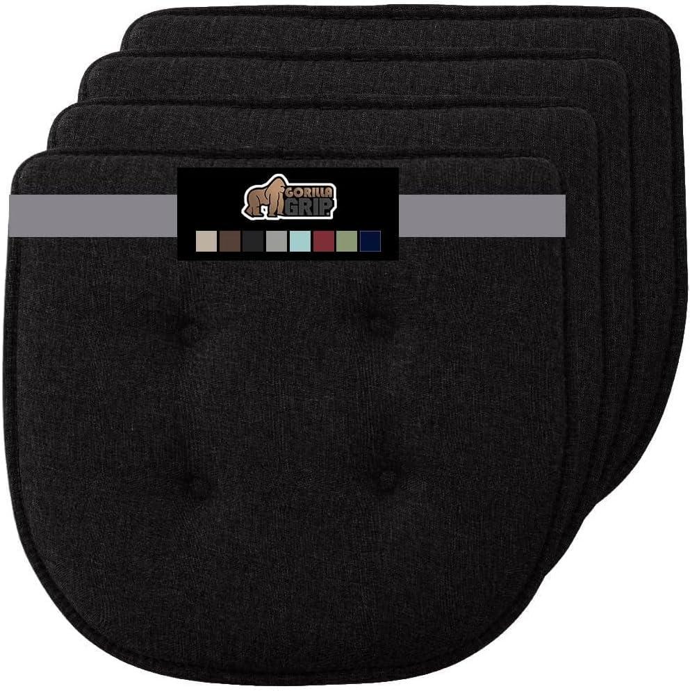 imageGORILLA GRIP Slip Resistant Chair Cushions No Ties Required Memory Foam Pads for Dining Room Kitchen Table Office Rocking Chairs Plush Seat Cover Cushion Pad Home Decor Set of 4 16x16 GreyBlack