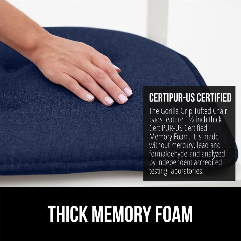 imageGORILLA GRIP Slip Resistant Chair Cushions No Ties Required Memory Foam Pads for Dining Room Kitchen Table Office Rocking Chairs Plush Seat Cover Cushion Pad Home Decor Set of 4 16x16 GreyNavy