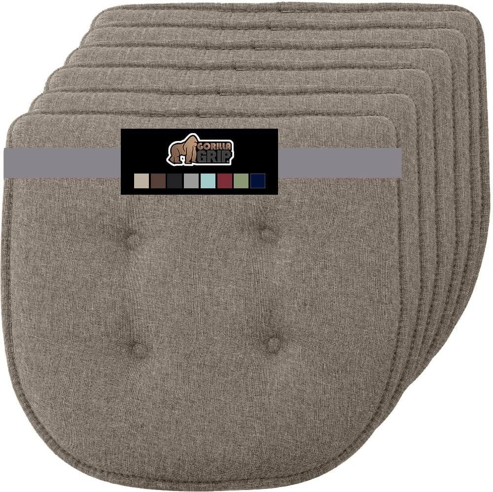 imageGORILLA GRIP Slip Resistant Chair Cushions No Ties Required Memory Foam Pads for Dining Room Kitchen Table Office Rocking Chairs Plush Seat Cover Cushion Pad Home Decor Set of 4 16x16 GreyBeige
