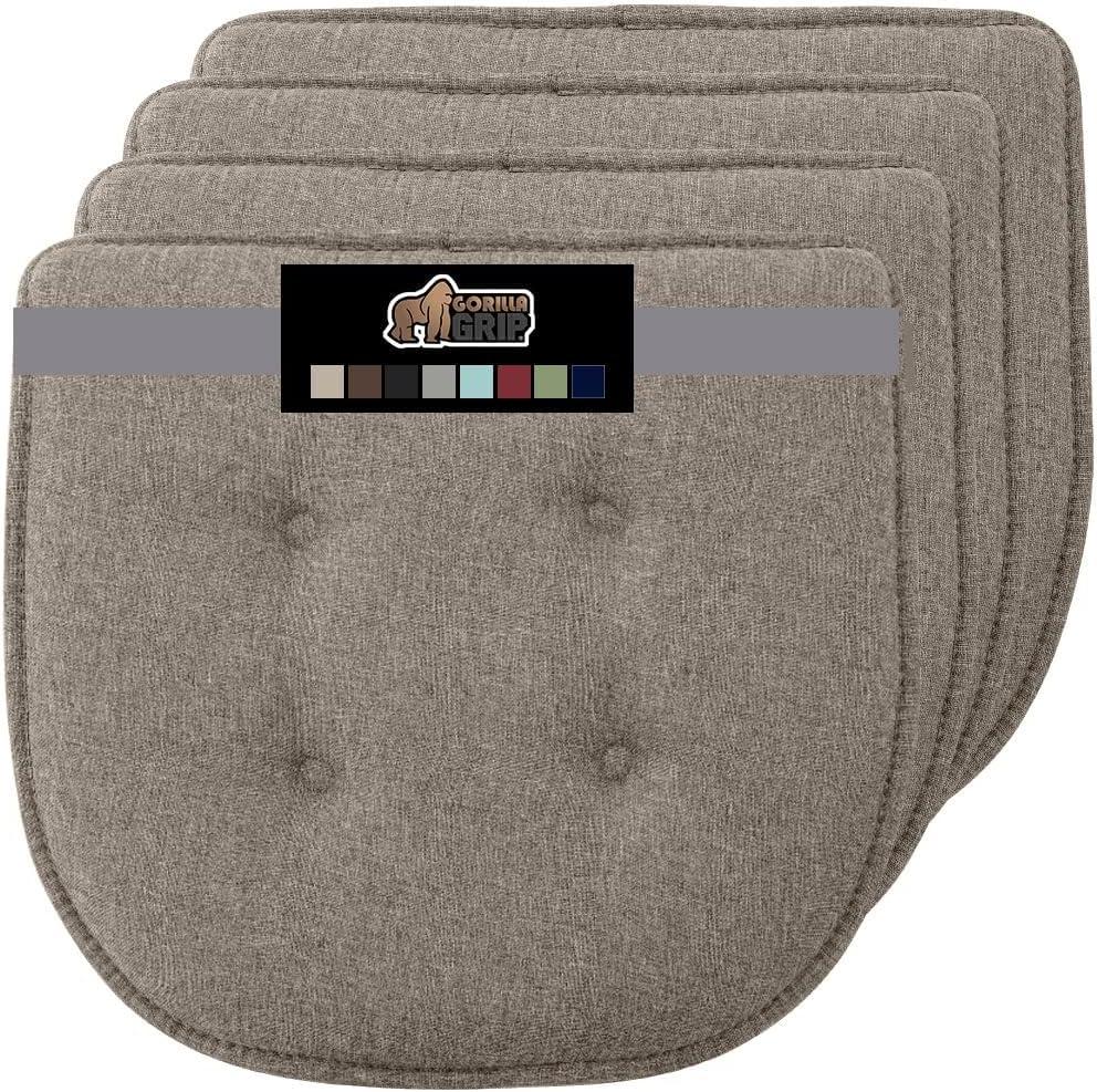 imageGORILLA GRIP Slip Resistant Chair Cushions No Ties Required Memory Foam Pads for Dining Room Kitchen Table Office Rocking Chairs Plush Seat Cover Cushion Pad Home Decor Set of 4 16x16 GreyBeige