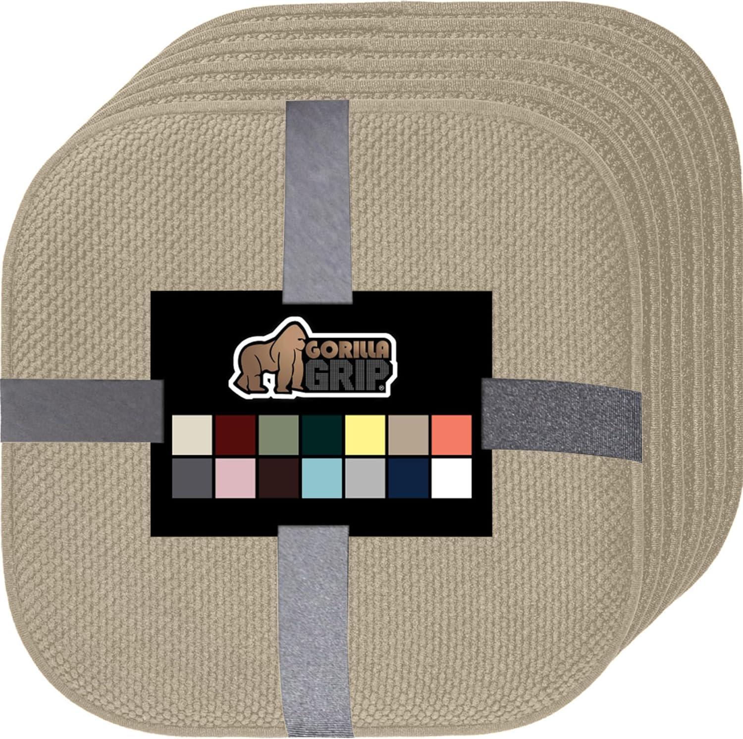 imageGORILLA GRIP Slip Resistant Chair Cushions No Ties Required Memory Foam Pads for Dining Room Kitchen Table Office Rocking Chairs Plush Seat Cover Cushion Pad Home Decor Set of 4 16x16 GreyBeige