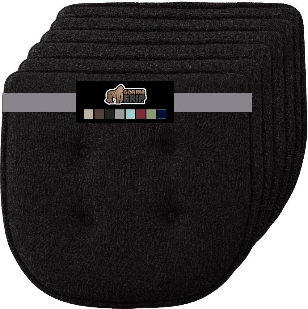 imageGORILLA GRIP Slip Resistant Chair Cushions No Ties Required Memory Foam Pads for Dining Room Kitchen Table Office Rocking Chairs Plush Seat Cover Cushion Pad Home Decor Set of 4 16x16 GreyBlack