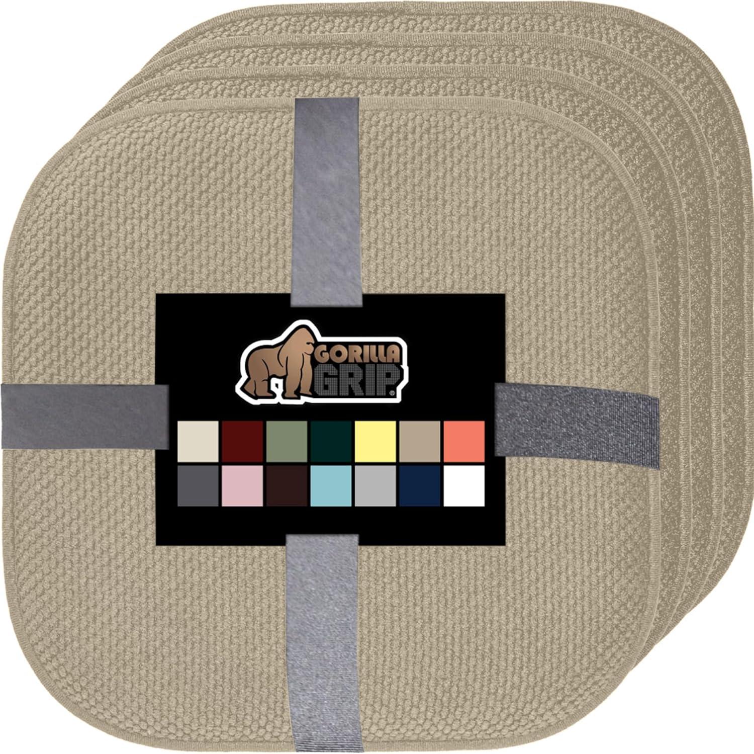 imageGORILLA GRIP Slip Resistant Chair Cushions No Ties Required Memory Foam Pads for Dining Room Kitchen Table Office Rocking Chairs Plush Seat Cover Cushion Pad Home Decor Set of 4 16x16 GreyBeige