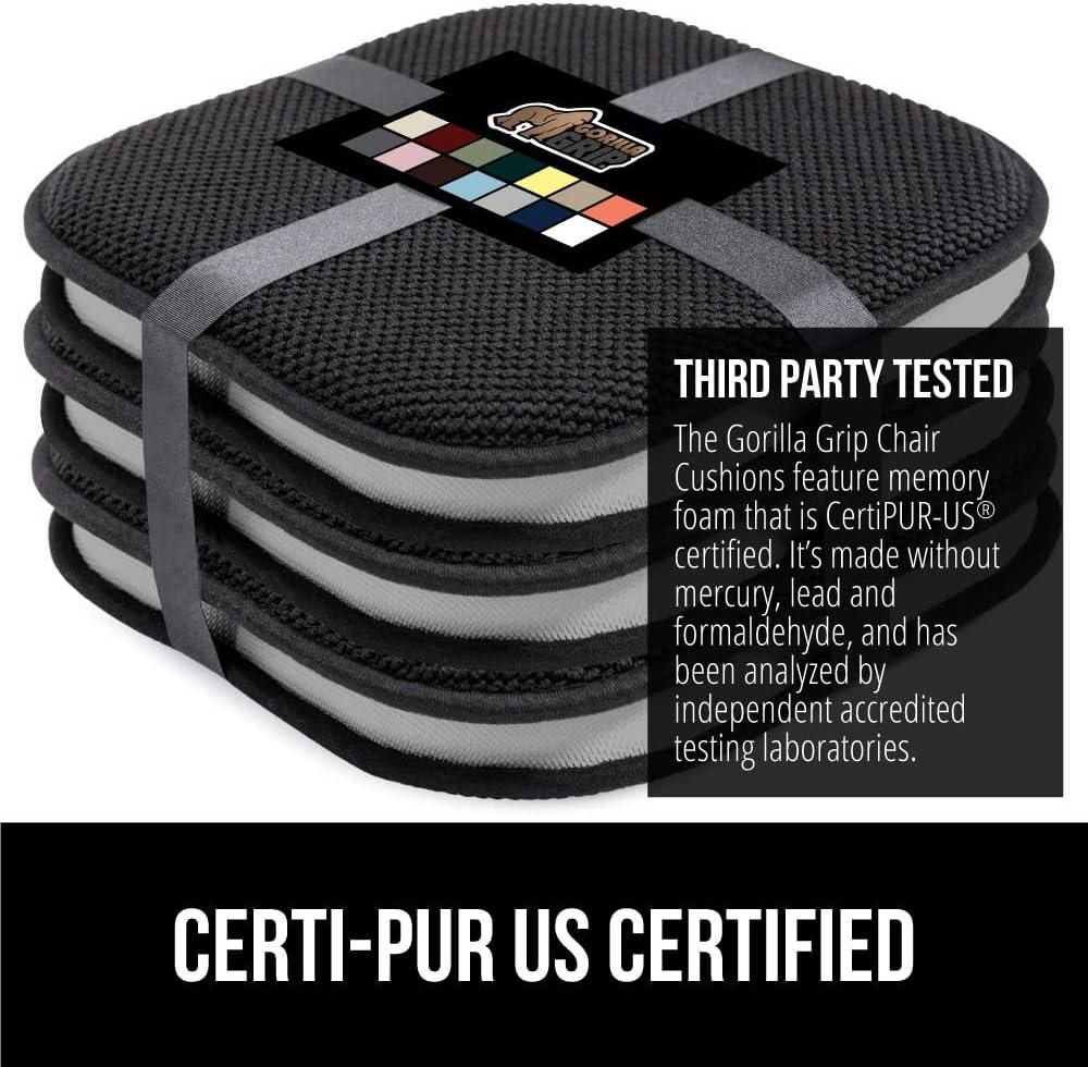 imageGORILLA GRIP Slip Resistant Chair Cushions No Ties Required Memory Foam Pads for Dining Room Kitchen Table Office Rocking Chairs Plush Seat Cover Cushion Pad Home Decor Set of 4 16x16 GreyBlack