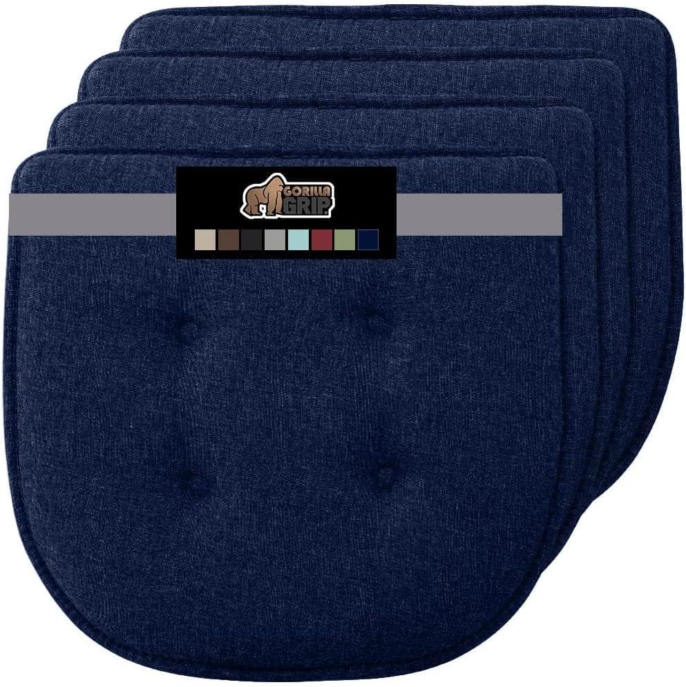 imageGORILLA GRIP Slip Resistant Chair Cushions No Ties Required Memory Foam Pads for Dining Room Kitchen Table Office Rocking Chairs Plush Seat Cover Cushion Pad Home Decor Set of 4 16x16 GreyNavy