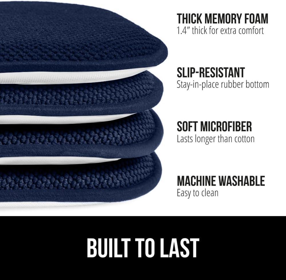 imageGORILLA GRIP Slip Resistant Chair Cushions No Ties Required Memory Foam Pads for Dining Room Kitchen Table Office Rocking Chairs Plush Seat Cover Cushion Pad Home Decor Set of 4 16x16 GreyNavy