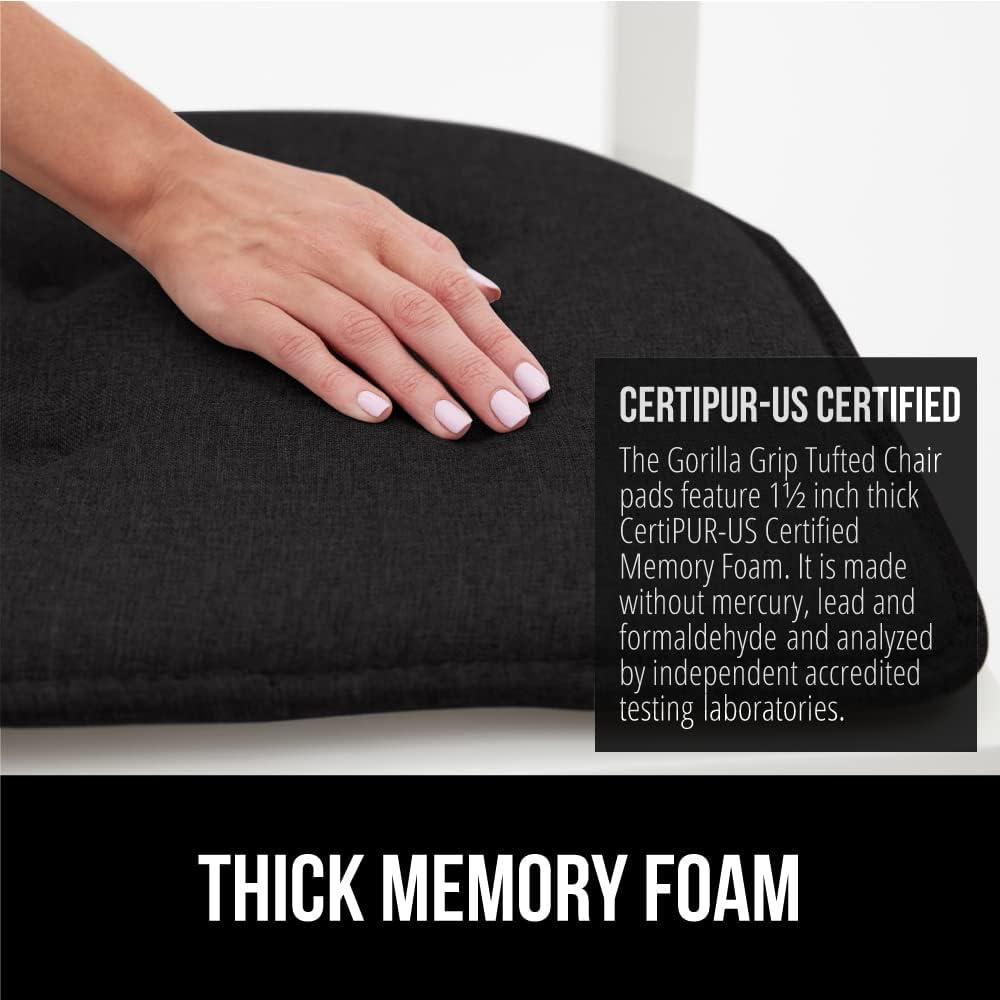 imageGORILLA GRIP Slip Resistant Chair Cushions No Ties Required Memory Foam Pads for Dining Room Kitchen Table Office Rocking Chairs Plush Seat Cover Cushion Pad Home Decor Set of 4 16x16 GreyBlack