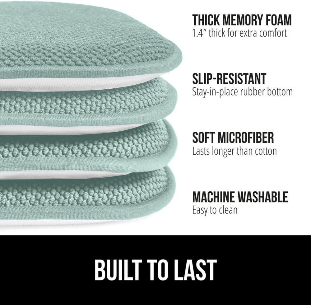 imageGORILLA GRIP Slip Resistant Chair Cushions No Ties Required Memory Foam Pads for Dining Room Kitchen Table Office Rocking Chairs Plush Seat Cover Cushion Pad Home Decor Set of 4 16x16 GreySea Blue