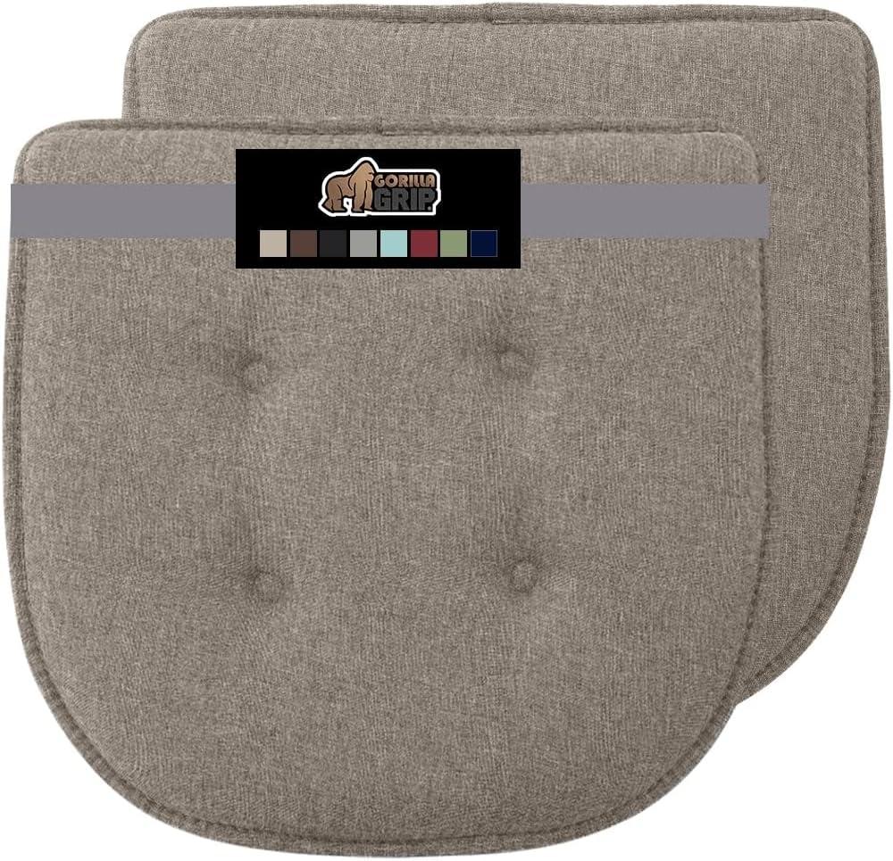 imageGORILLA GRIP Slip Resistant Chair Cushions No Ties Required Memory Foam Pads for Dining Room Kitchen Table Office Rocking Chairs Plush Seat Cover Cushion Pad Home Decor Set of 4 16x16 GreyBeige