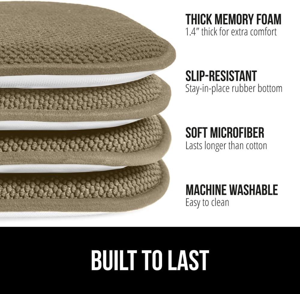 imageGORILLA GRIP Slip Resistant Chair Cushions No Ties Required Memory Foam Pads for Dining Room Kitchen Table Office Rocking Chairs Plush Seat Cover Cushion Pad Home Decor Set of 4 16x16 GreyBeige